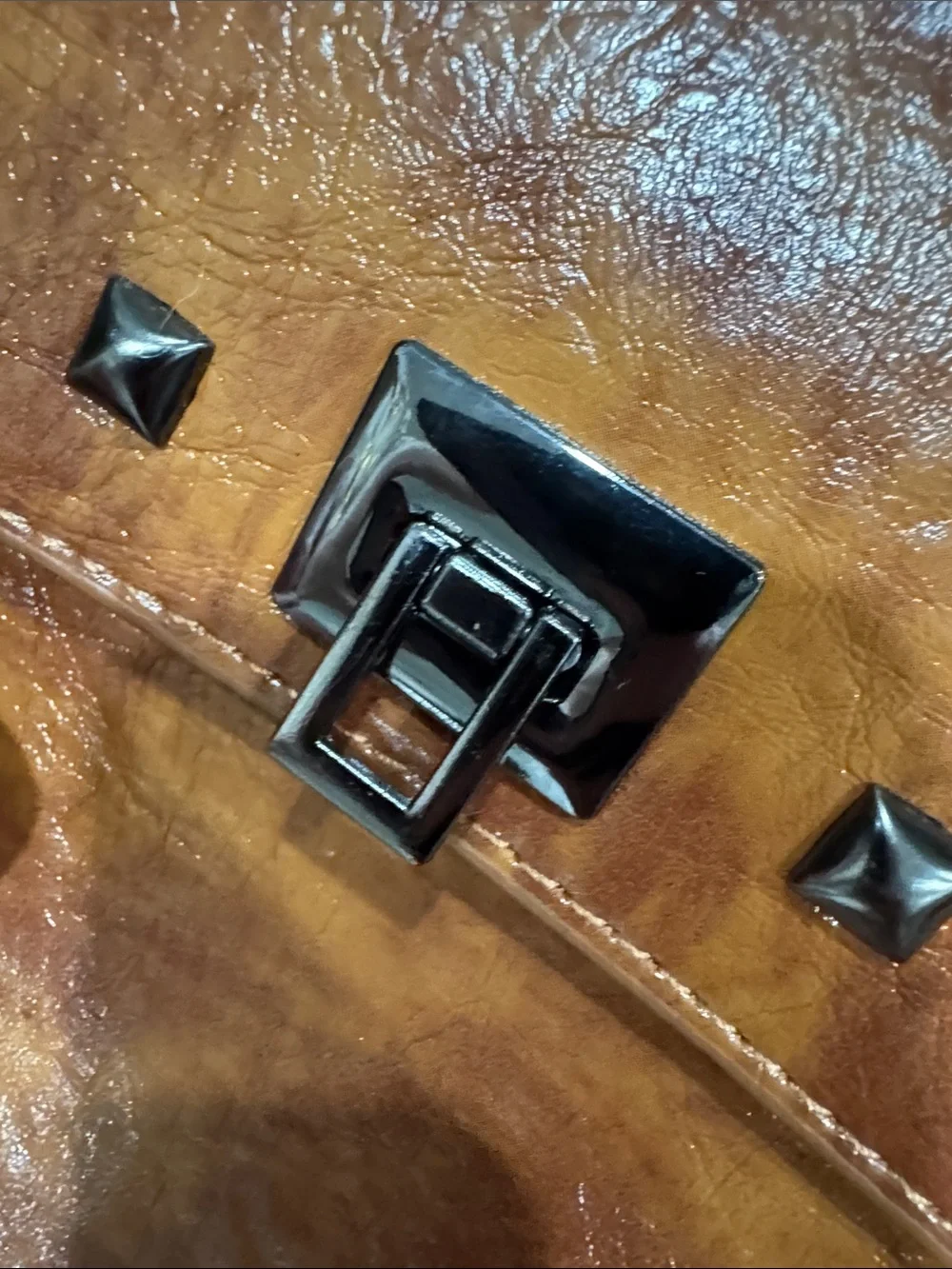 Festival Studded Cognac Brown Vegan Leather Crossbody Shoulder Bag Crossbody